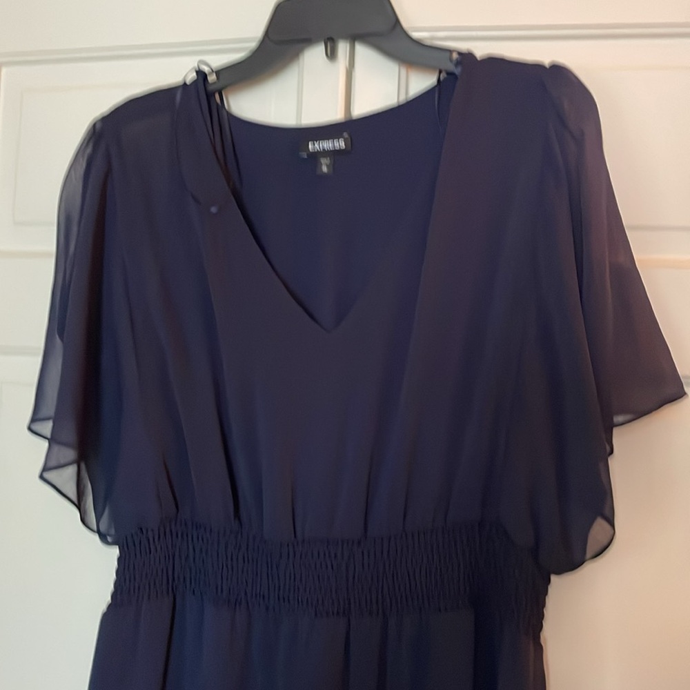 Express Blue Flutter Sleeve Chiffon Maxi Dress